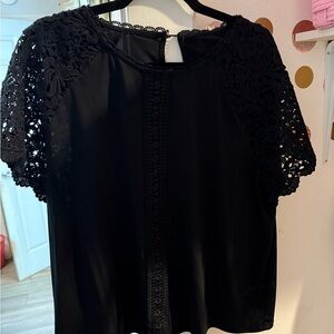 Source Unknown Black Crochet Sleeve Blouse